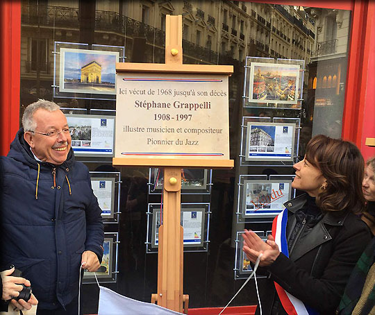 Plaque Stéphane Grappelli sur son immeuble de la rue de Dunkerque